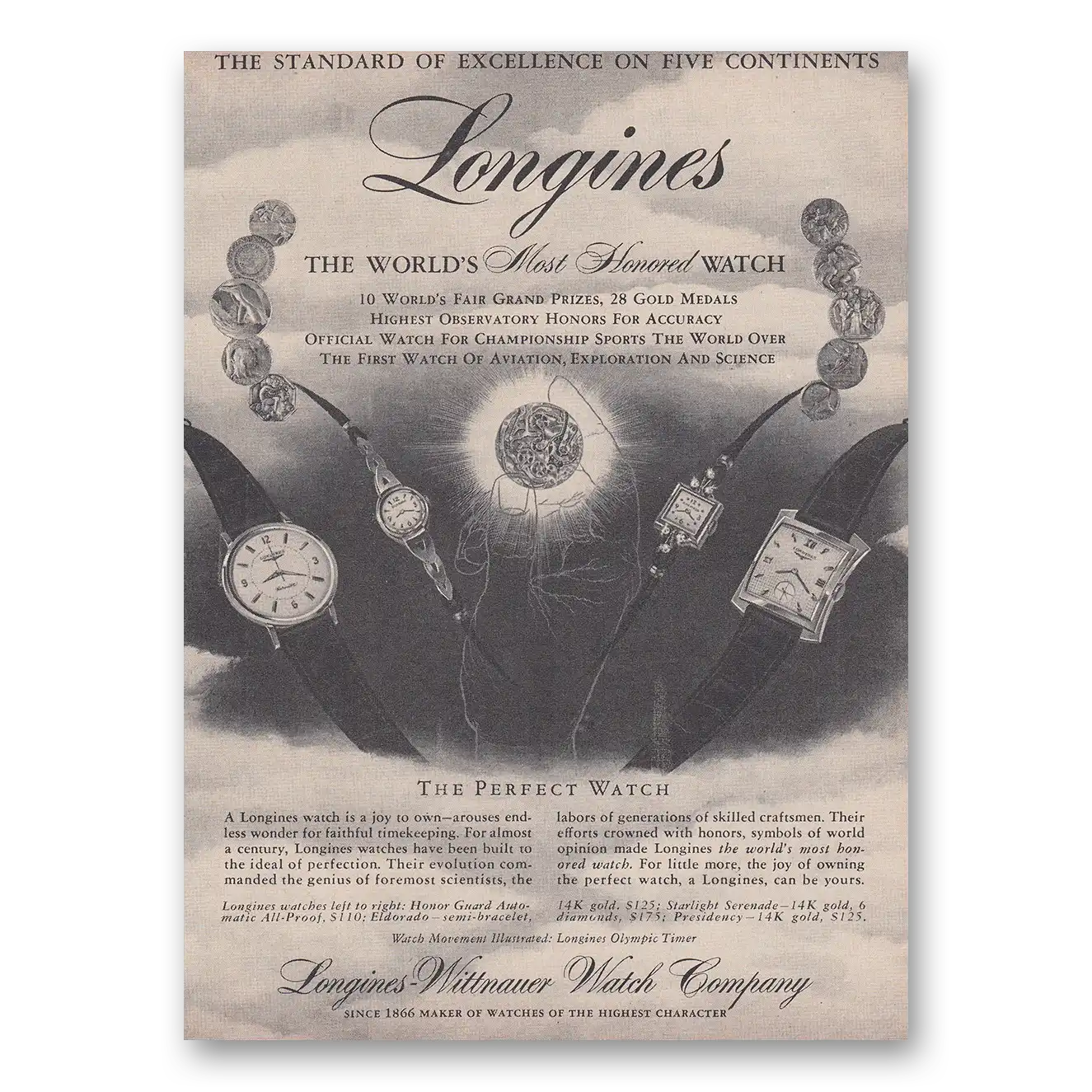 1957 Longines Wittnauer Perfect Watch Vintage Magazine Print Ad