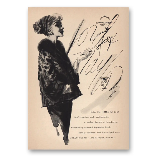 1957 Lord & Taylor Enter the Little Fur Coat Vintage Magazine Print Ad