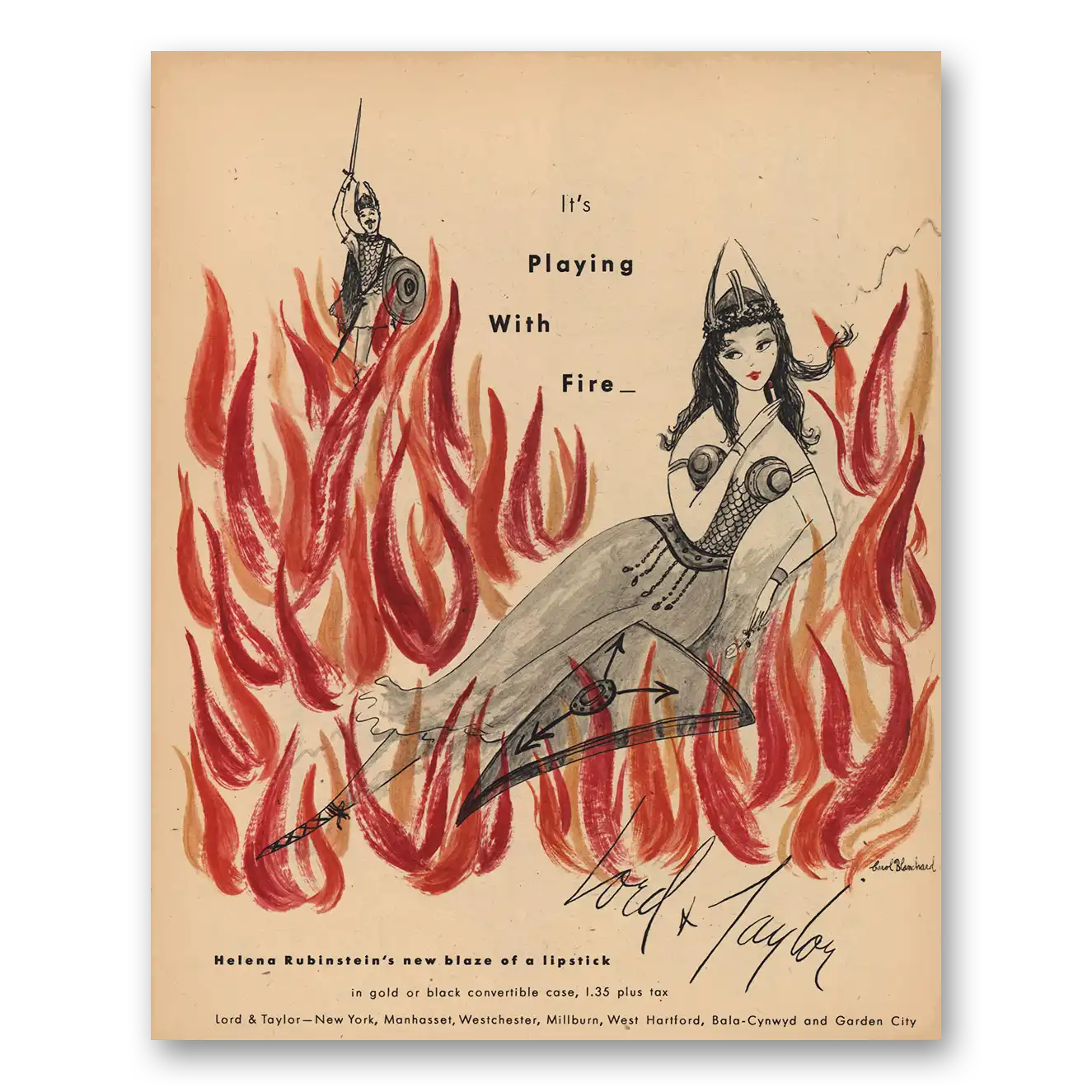 1957 Lord & Taylor Playing With Fire Vintage Magazine Print Ad