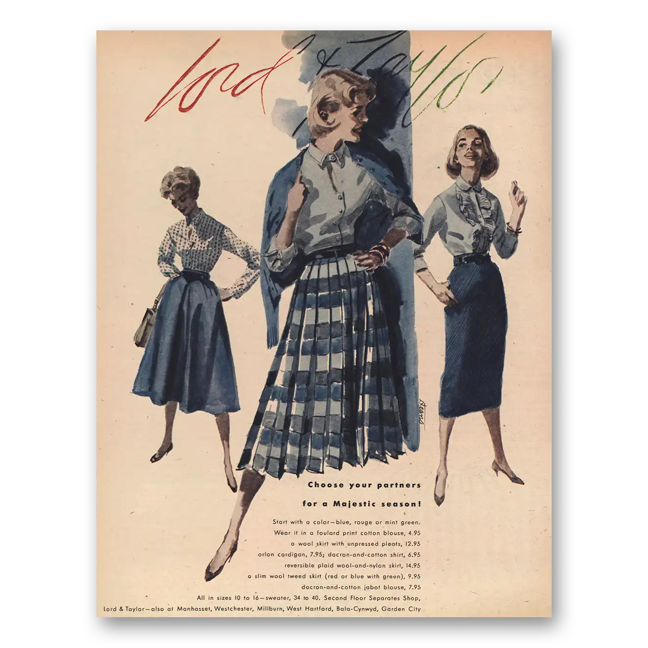 1957 Lord & Taylor Choose Your Partners Majestic Season Vintage Magazine Print Ad