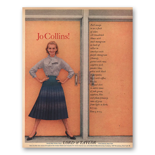 1957 Lord & Taylor Jo Collins Vintage Magazine Print Ad