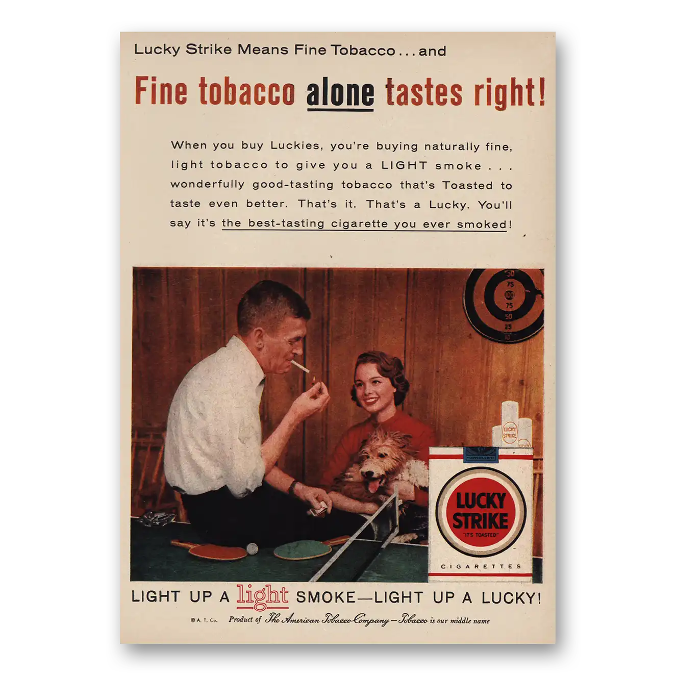 1957 Lucky Strike Cigarettes Fine Tobacco Vintage Magazine Print Ad