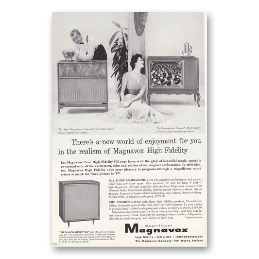 1957 Magnavox Cosmopolitan Television High Fidelity Realism Vintage Magazine Print Ad