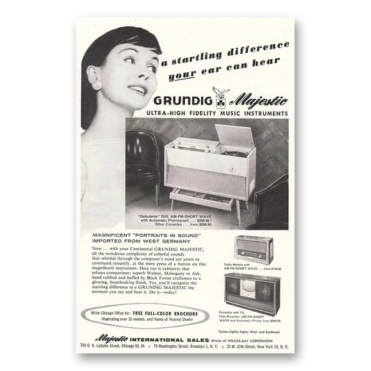 1957 Grundig Majestic Radio Startling Difference Vintage Magazine Print Ad