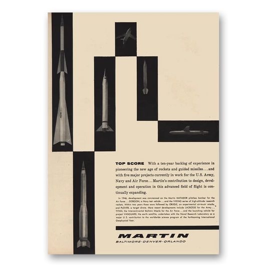 1957 Martin Aircraft Top Score Vintage Magazine Print Ad