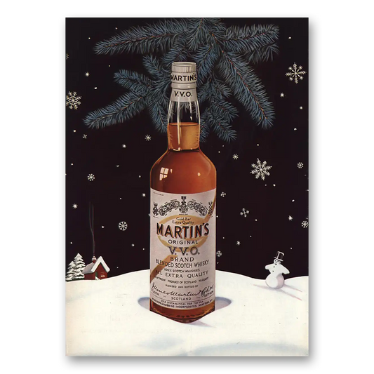 1957 Martins Whisky Christmas Snowman Vintage Magazine Print Ad