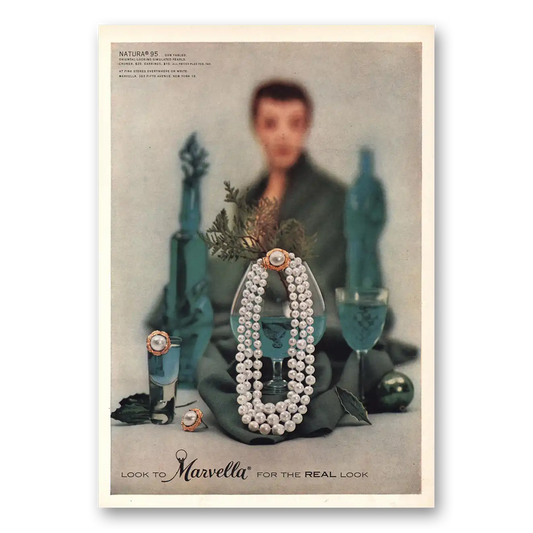 1957 Marvella Jewelry Natura 95 Oriental Looking Pearls Vintage Magazine Print Ad