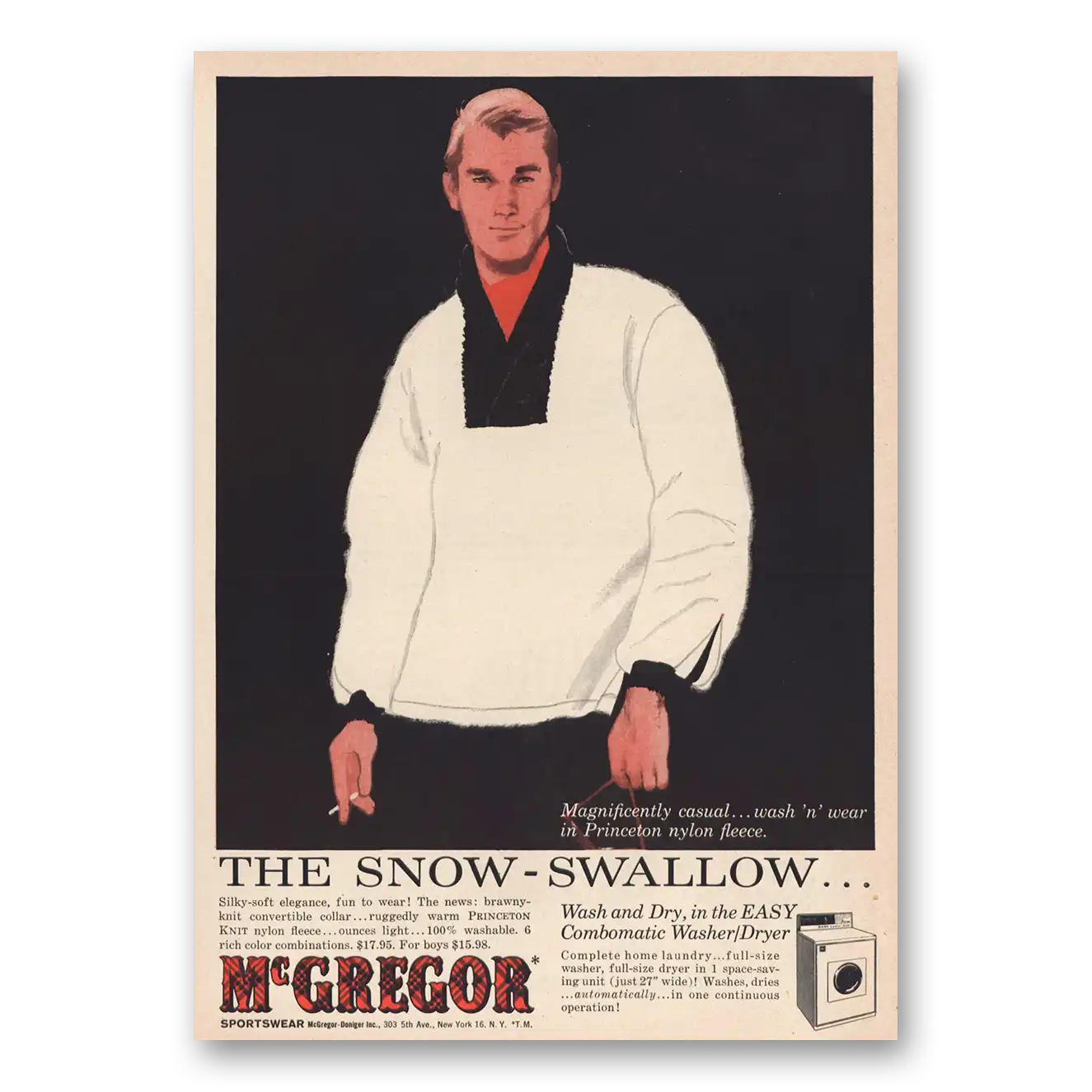 1957 McGregor Fashion Snow Swalow Vintage Magazine Print Ad