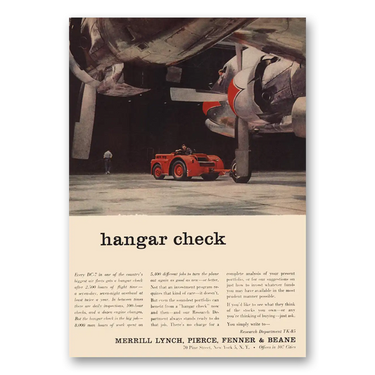 1957 Merrill Lynch Hanger Check Vintage Magazine Print Ad