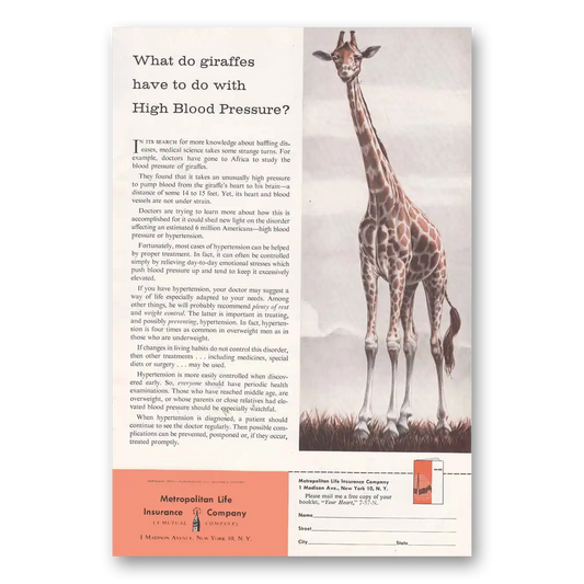 1957 Metropolitan Life Insurance High Blood Pressure Vintage Magazine Print Ad