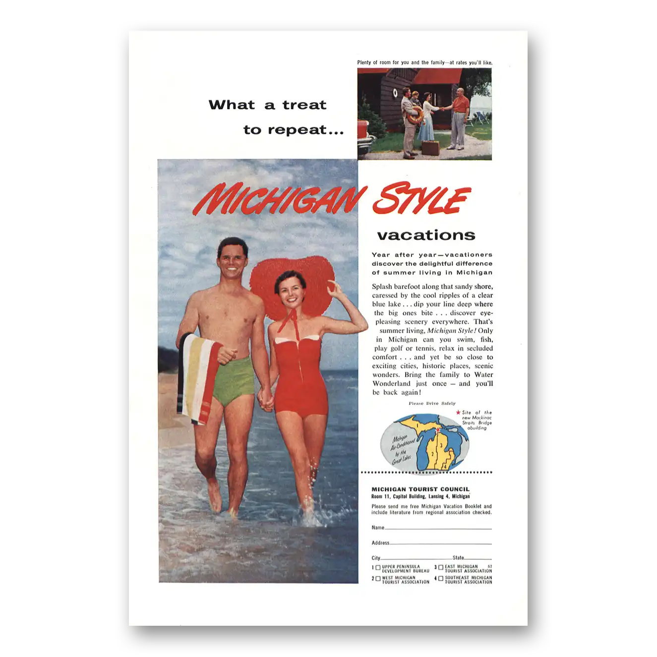 1957 Michigan Michigan Style Beach Vintage Magazine Print Ad