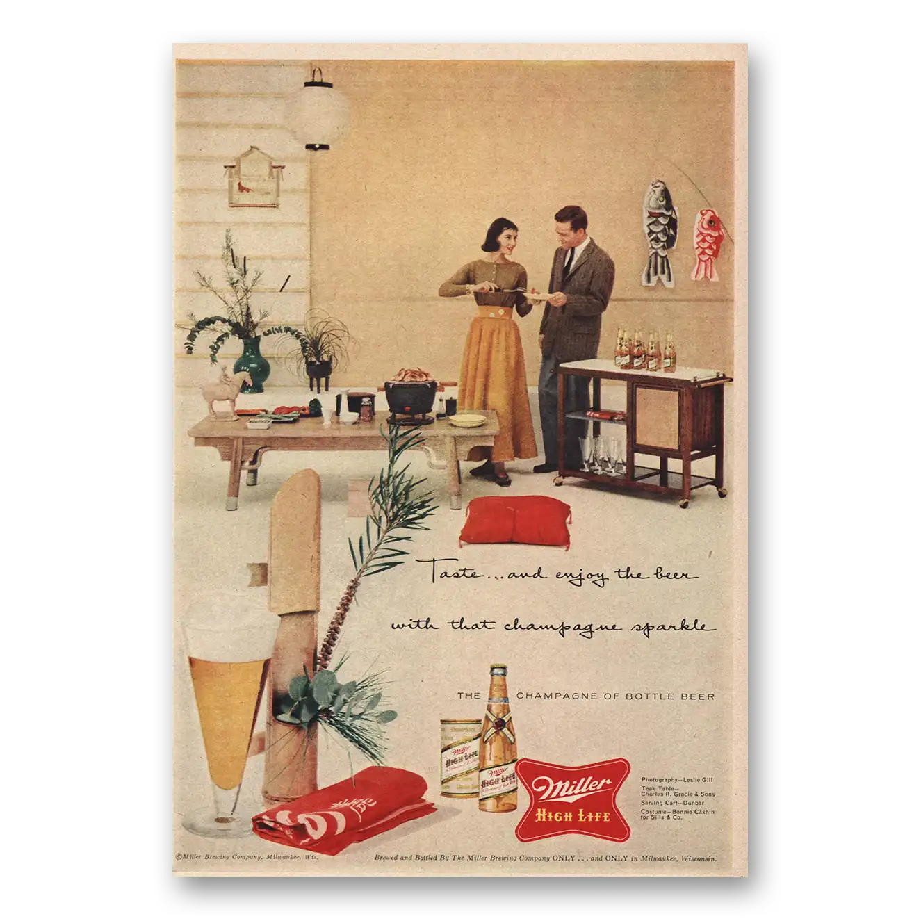 1957 Miller Beer Taste and Enjoy Vintage Magazine Print Ad