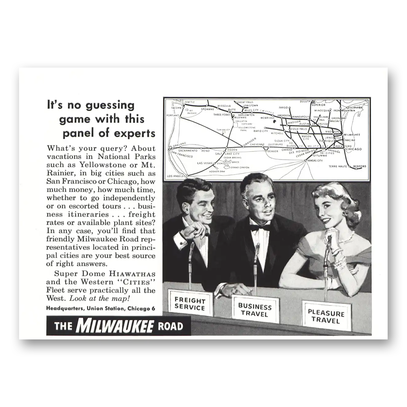 1957 Milwaukee Road No Guessing Game with This Panel of Experts Vintage Magazine Print Ad