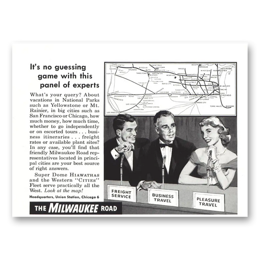 1957 Milwaukee Road No Guessing Game with This Panel of Experts Vintage Magazine Print Ad