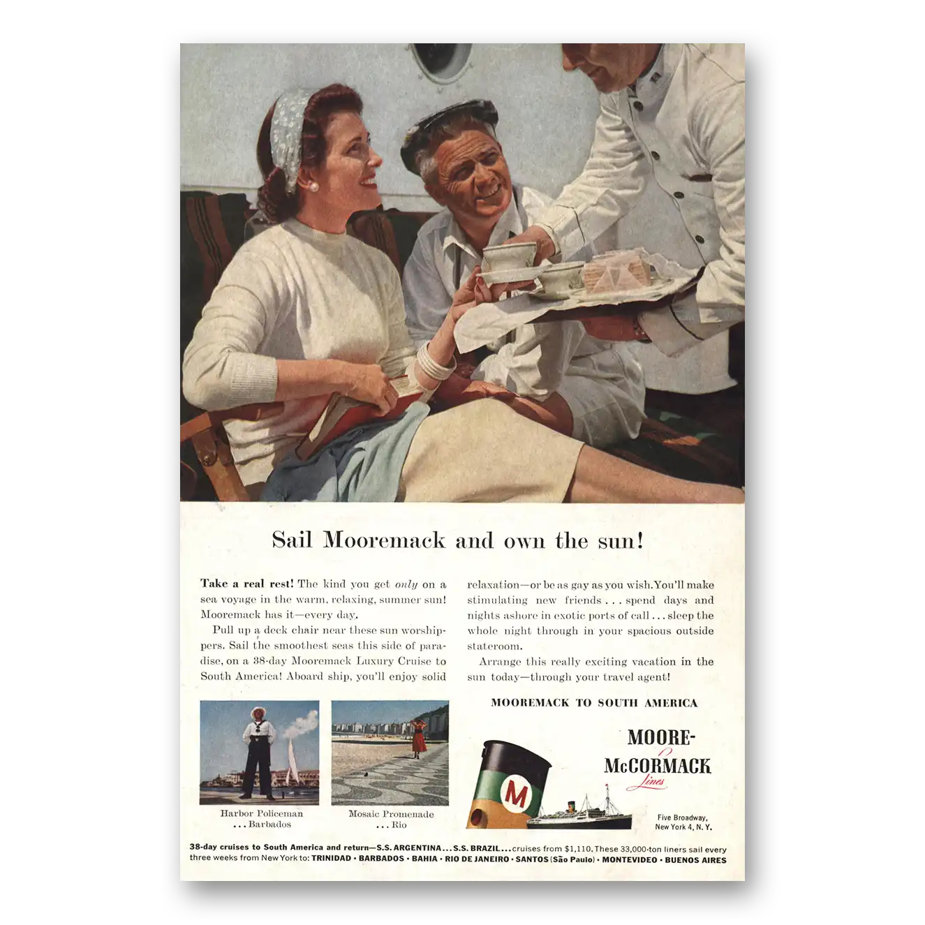 1957 Moore McCormack Lines Sail Mooremack Vintage Magazine Print Ad