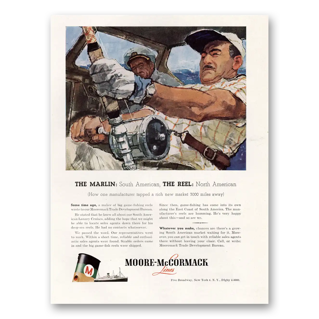 1957 Moore McCormack Lines Marlin South American Vintage Magazine Print Ad