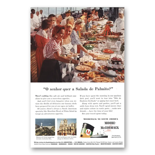 1957 Moore McCormack Lines Buffet Salada de Palmito Vintage Magazine Print Ad