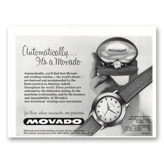 1957 Movado Watch Automatically Its Movado Vintage Magazine Print Ad