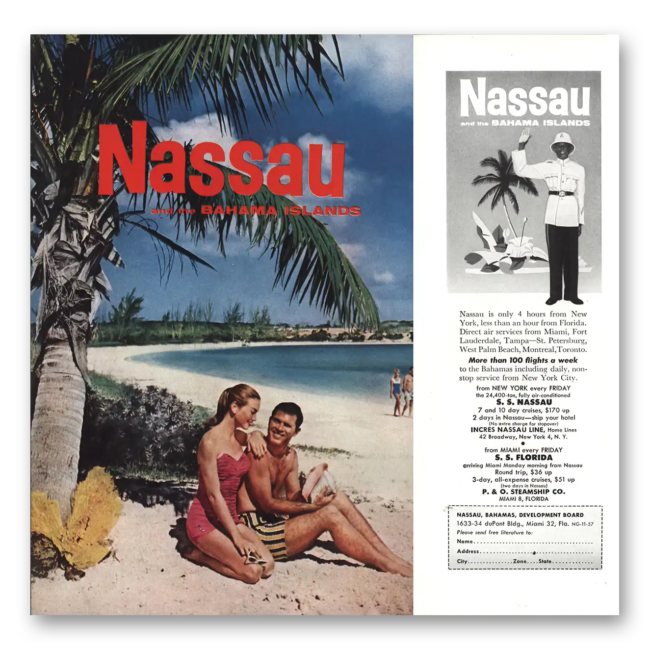 1957 Nassau Bahamas Nassau Beach Vintage Magazine Print Ad