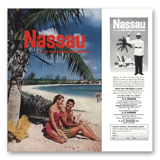 1957 Nassau Bahamas Nassau Beach Vintage Magazine Print Ad