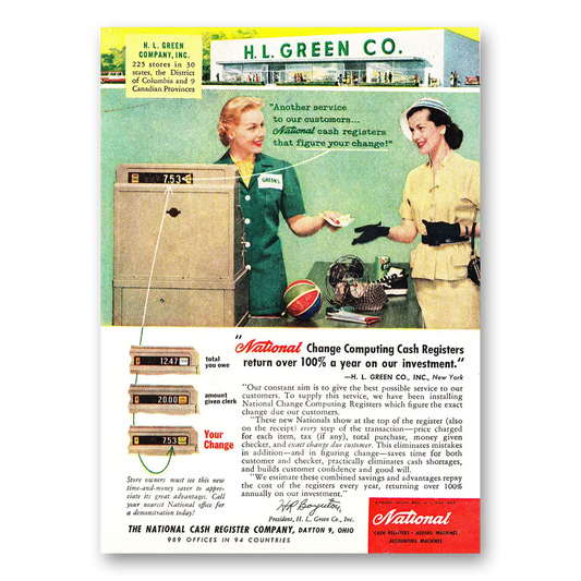 1957 National Cash Register H L Green Vintage Magazine Print Ad