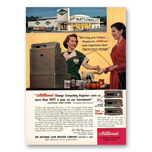 1957 National Cash Register National Food Store Vintage Magazine Print Ad