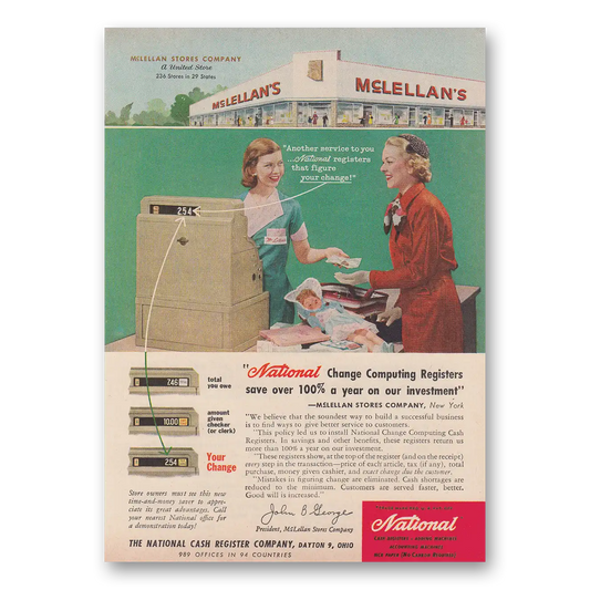 1957 National Cash Register McLellans Stores Vintage Magazine Print Ad