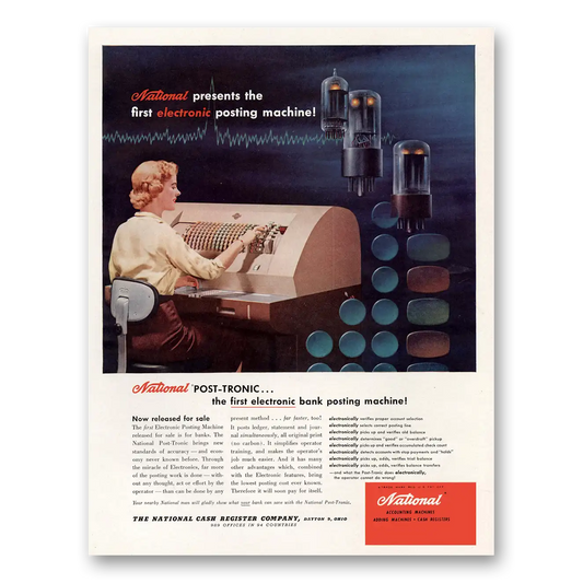 1957 National Cash Register Electronic Posting Machine Vintage Magazine Print Ad