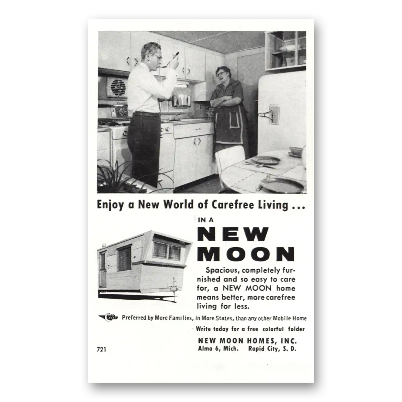 1957 New Moon Homes Kitchen New World of Carefree Living Vintage Magazine Print Ad