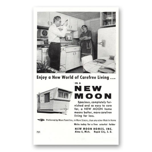 1957 New Moon Homes Kitchen New World of Carefree Living Vintage Magazine Print Ad