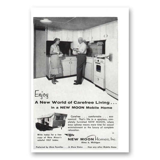 1957 New Moon Homes Mobile Home New World of Carefree Living Vintage Magazine Print Ad