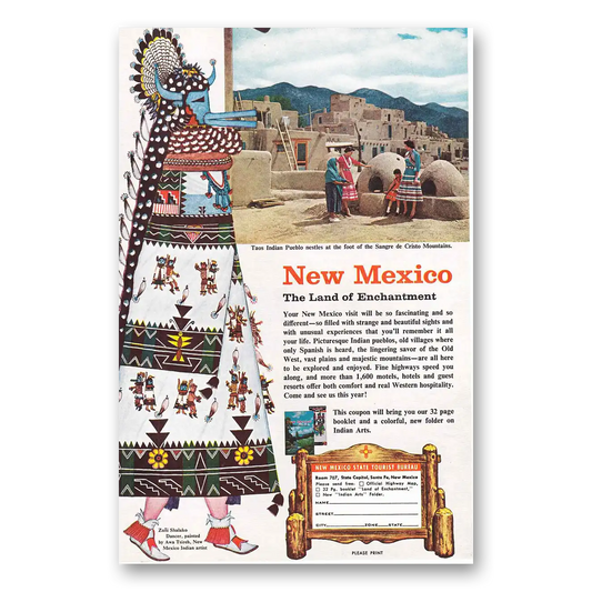 1957 New Mexico Taos Indian Pueblo Sangre de Cristo Vintage Magazine Print Ad