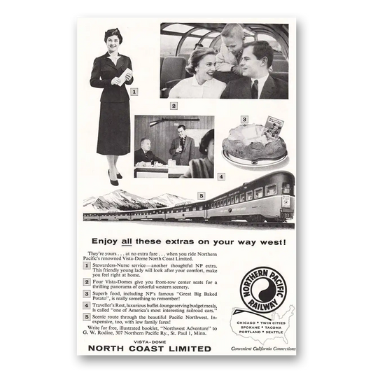 1957 Northern Pacific Railway Stewardess Nurse Vista Vintage Magazine Print Ad