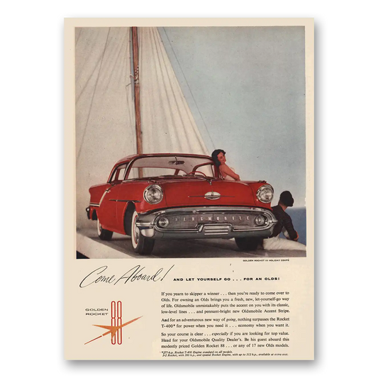 1957 Oldsmobile Come Aboard Vintage Magazine Print Ad