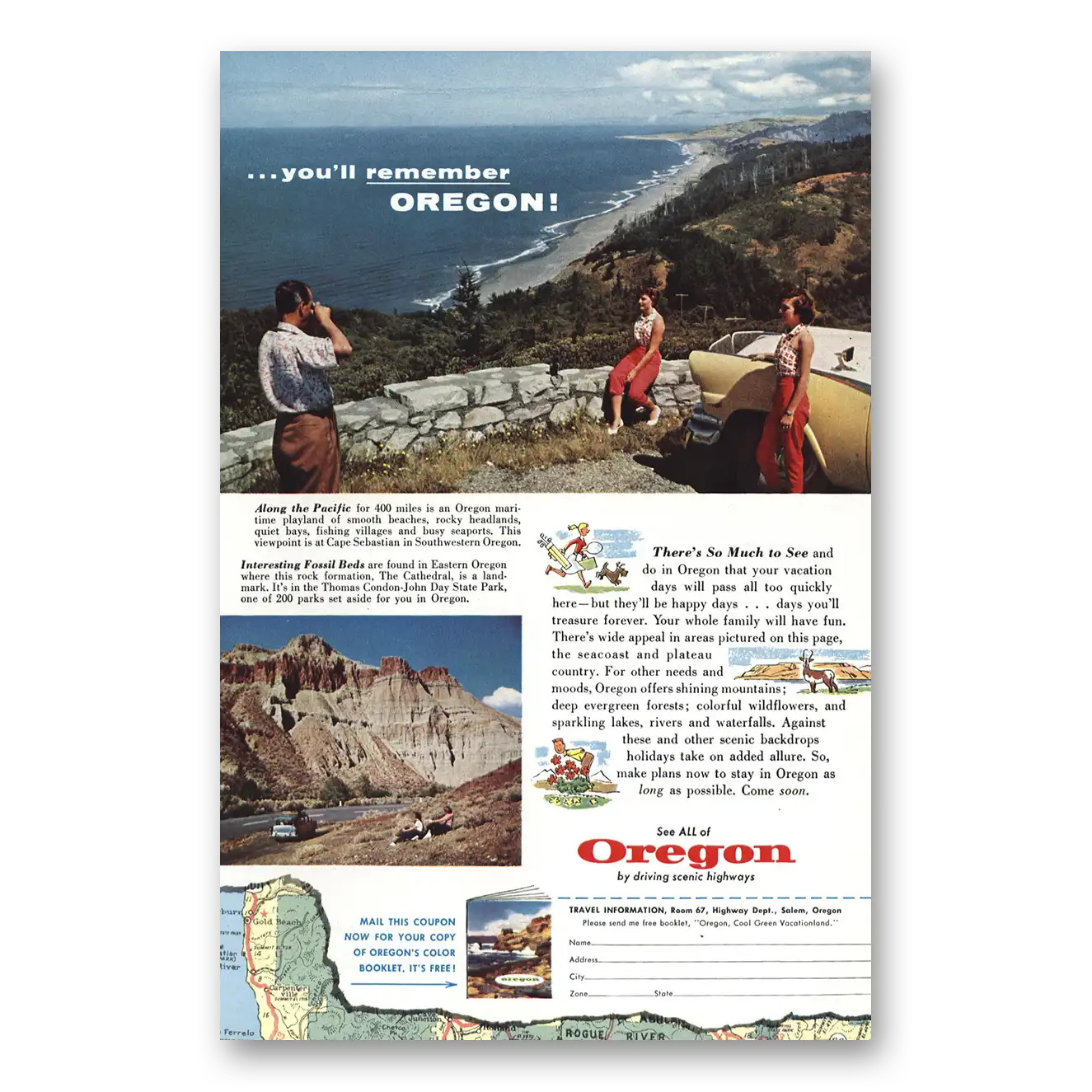 1957 Oregon Cape Sebastian Vintage Magazine Print Ad