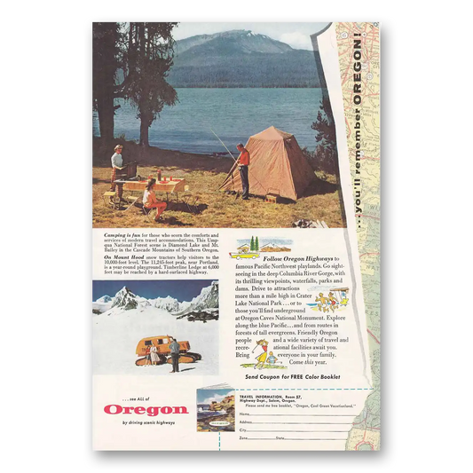 1957 Oregon Umpqua National Forest Diamond Lake Vintage Magazine Print Ad