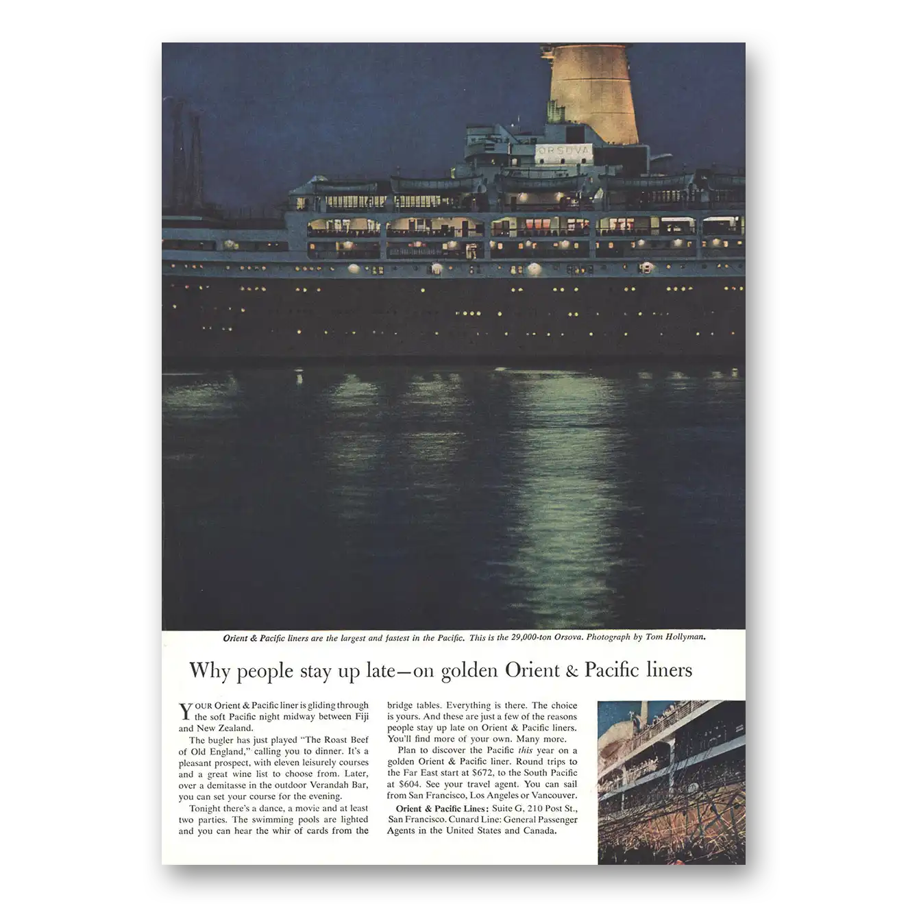 1959 Orient & Pacific Lines Orsova Why People Stay Up Late Vintage Magazine Print Ad