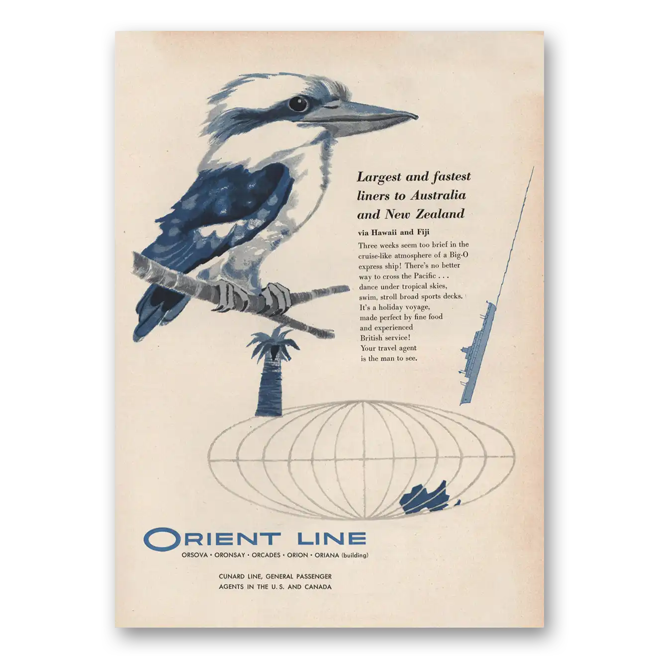 1957 Orient Line Orient Line Largest Fastest Liners Australia Vintage Magazine Print Ad