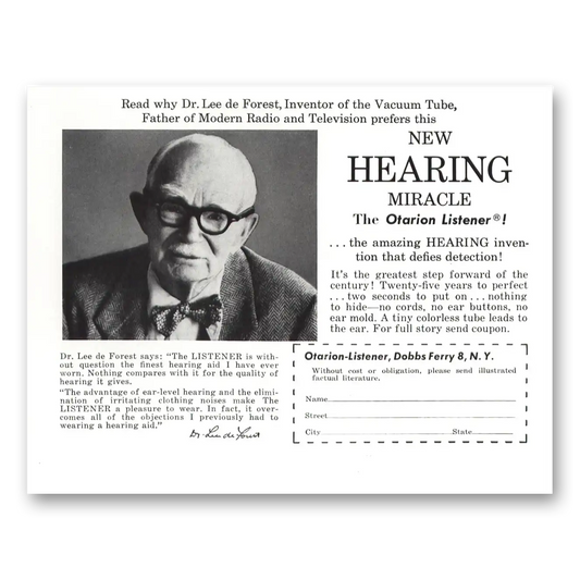 1957 Otarion Listener Hearing Aid New Hearing Miracle Vintage Magazine Print Ad