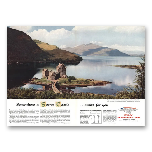 1957 Pan Am Secret Castle Waits For You Vintage Magazine Print Ad