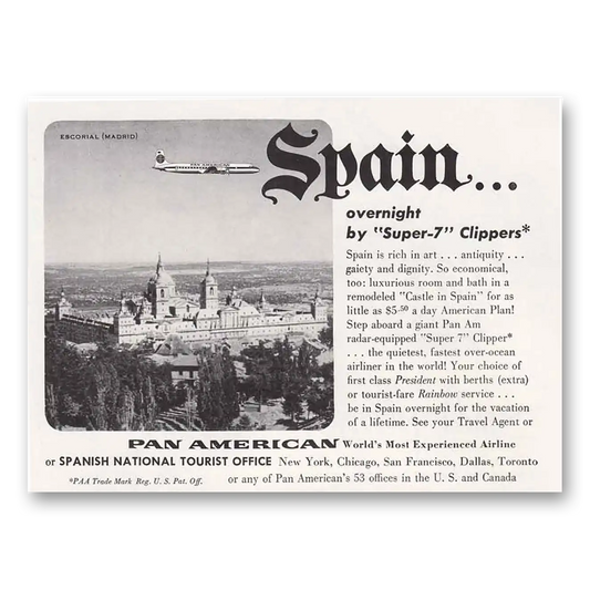 1957 Pan Am Super 7 Clippers Vintage Magazine Print Ad