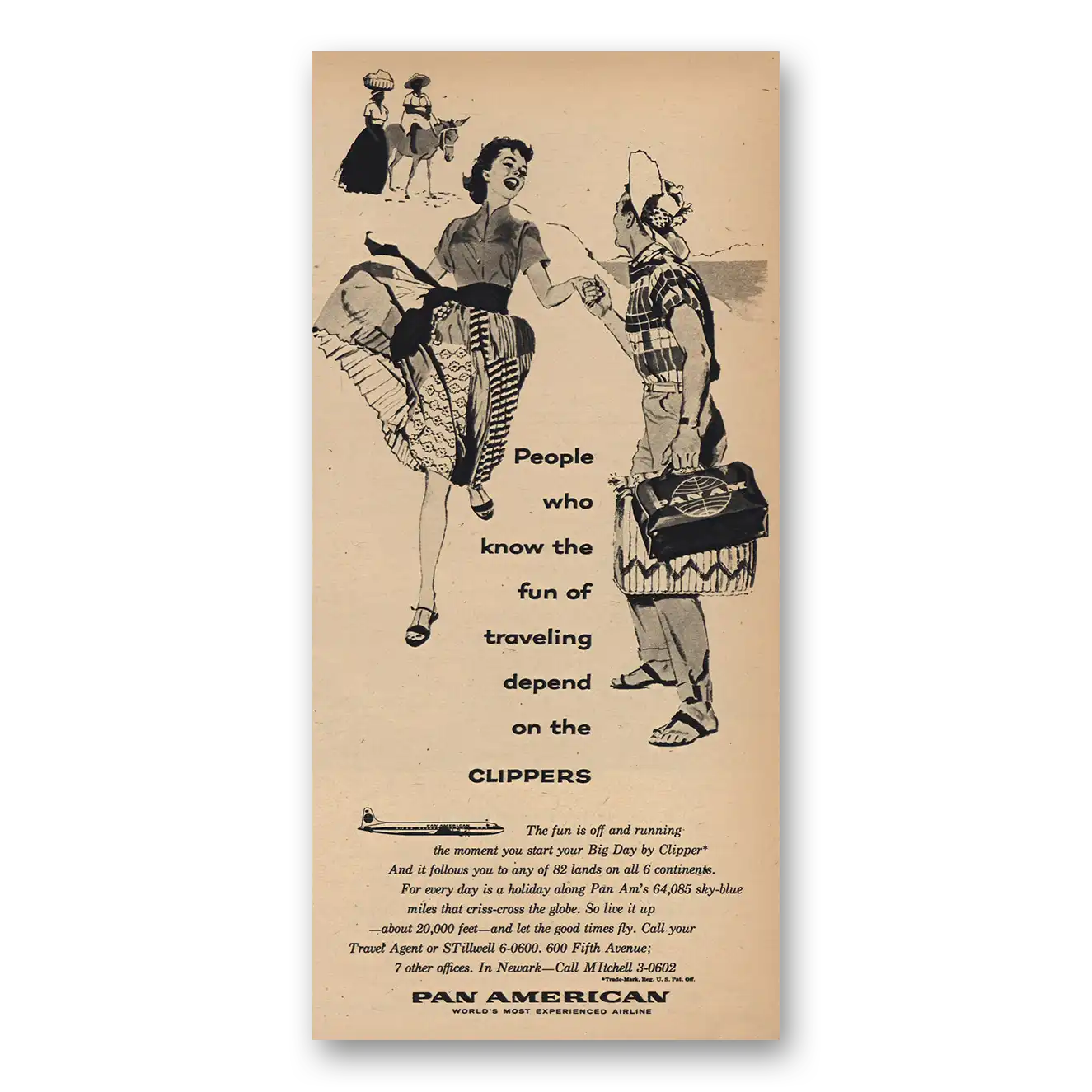 1957 Pan Am People Who Know Fun of Traveling Clippers Vintage Magazine Print Ad