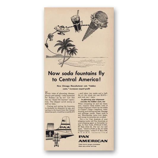 1957 Pan Am Soda Fountains Fly to South America Vintage Magazine Print Ad