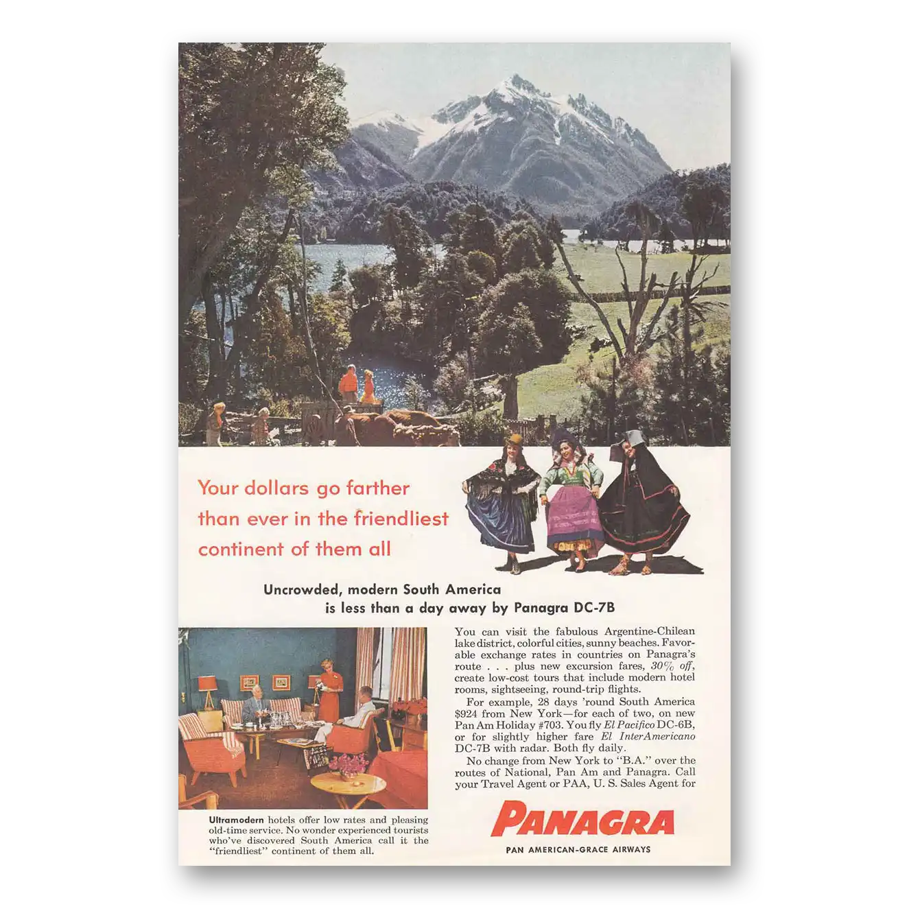 1957 Panagra Airlines DC7B Modern South America Vintage Magazine Print Ad