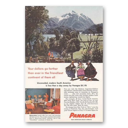 1957 Panagra Airlines DC7B Modern South America Vintage Magazine Print Ad