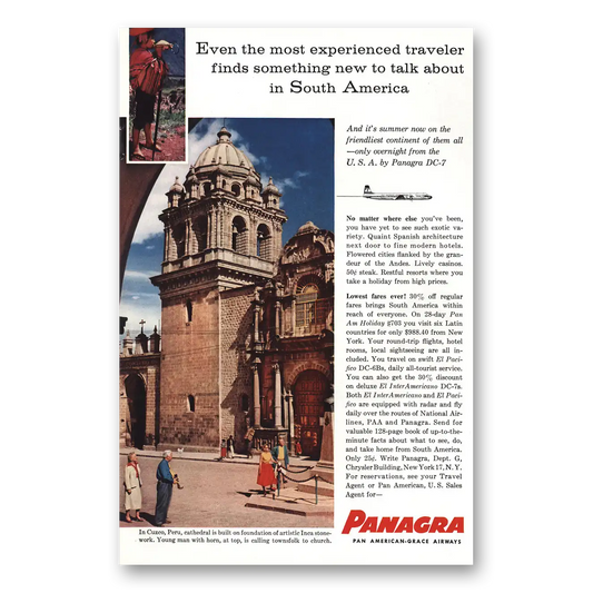 1957 Panagra Cuzco Peru Vintage Magazine Print Ad