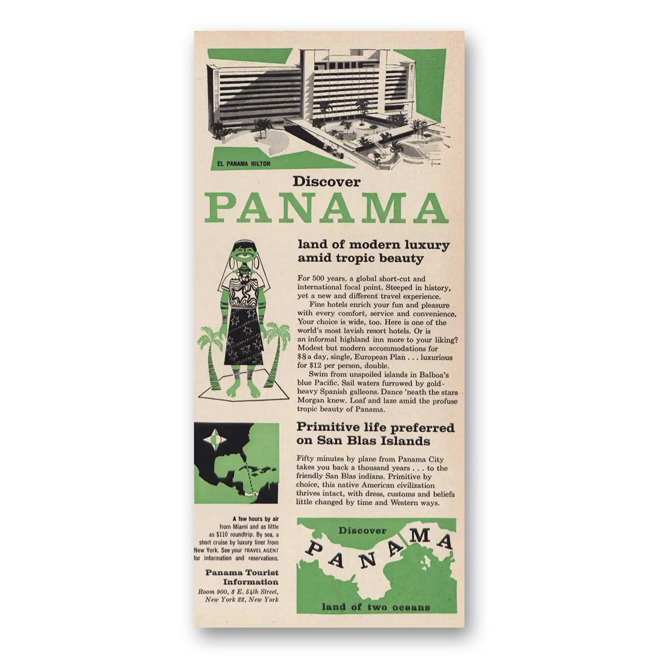 1957 Panama Land of Modern Luxury Amid Tropic Beauty Vintage Magazine Print Ad