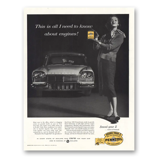 1957 Pennzoil All I Need to Know About Engines Vintage Magazine Print Ad