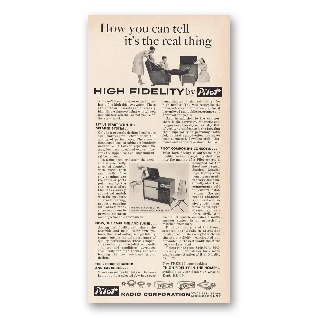 1957 Pilot Radio You Can Tell Real Thing High Fidelity Vintage Magazine Print Ad