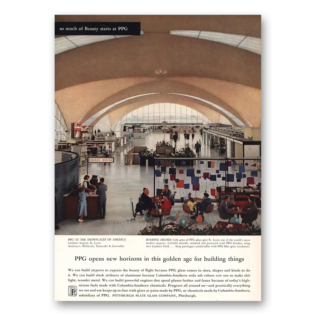 1957 PPG Pittsburgh Plate Glass Lambert Airport St Louis Vintage Magazine Print Ad